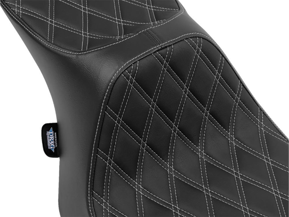 Drag Specialties DS-0801-1932 Predator 3 2-Up Dual Seat w/Silver Double Diamond Lattice Stitch for Harley-Davidson CVO Touring 23-Up/Street Glide/Road Glide 24-Up/Touring 25-Up