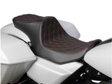 Drag Specialties DS-0801-1933 Predator 3 2-Up Dual Seat w/Red Double Diamond Lattice Stitch for Harley-Davidson CVO Touring 23-Up/Street Glide/Road Glide 24-Up/Touring 25-Up