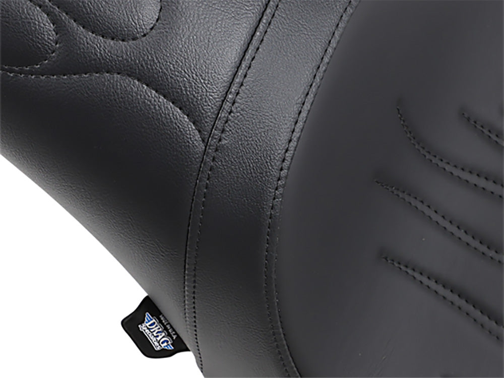 Drag Specialties DS-0802-0468 Predator Dual Seat Flame Solar Leather Black for Harley-Davidson Softail 00-17 w/130 or 150 OEM Rear Tyre
