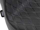 Drag Specialties DS-0802-1073 Predator 3 Dual Seat w/Silver Double Diamond Lattice Stitch for Harley-Davidson Fat Bob 18-24