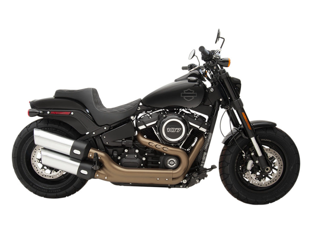 Drag Specialties DS-0802-1073 Predator 3 Dual Seat w/Silver Double Diamond Lattice Stitch for Harley-Davidson Fat Bob 18-24