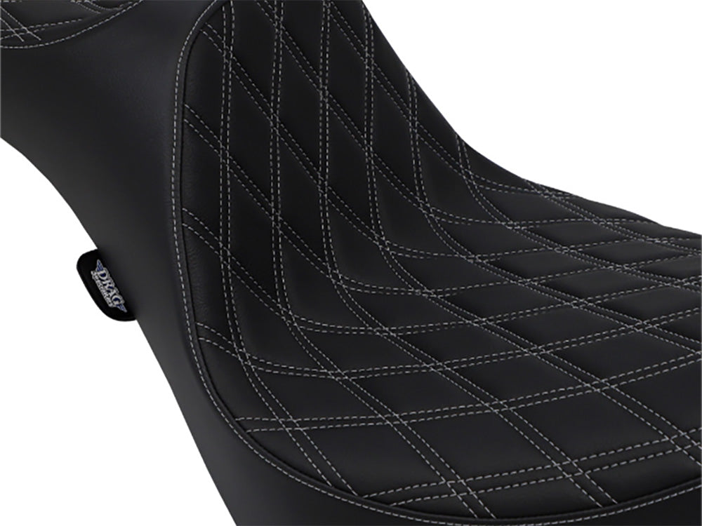 Drag Specialties DS-0802-1146 Predator 3 Dual Seat w/Silver Double Diamond Lattice Stitch for Harley-Davidson Softail Deluxe/Heritage Softail/Slim/Street Bob 18-Up/Standard 20-Up
