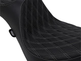 Drag Specialties DS-0802-1146 Predator 3 Dual Seat w/Silver Double Diamond Lattice Stitch for Harley-Davidson Softail Deluxe/Heritage Softail/Slim/Street Bob 18-Up/Standard 20-Up