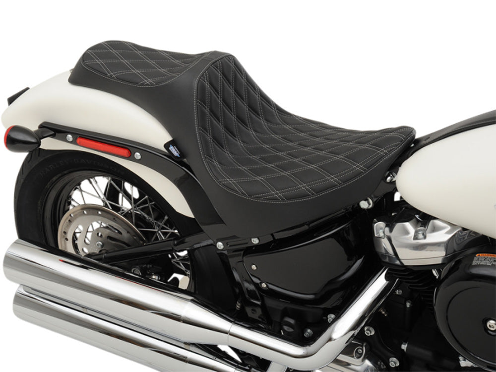 Drag Specialties DS-0802-1146 Predator 3 Dual Seat w/Silver Double Diamond Lattice Stitch for Harley-Davidson Softail Deluxe/Heritage Softail/Slim/Street Bob 18-Up/Standard 20-Up