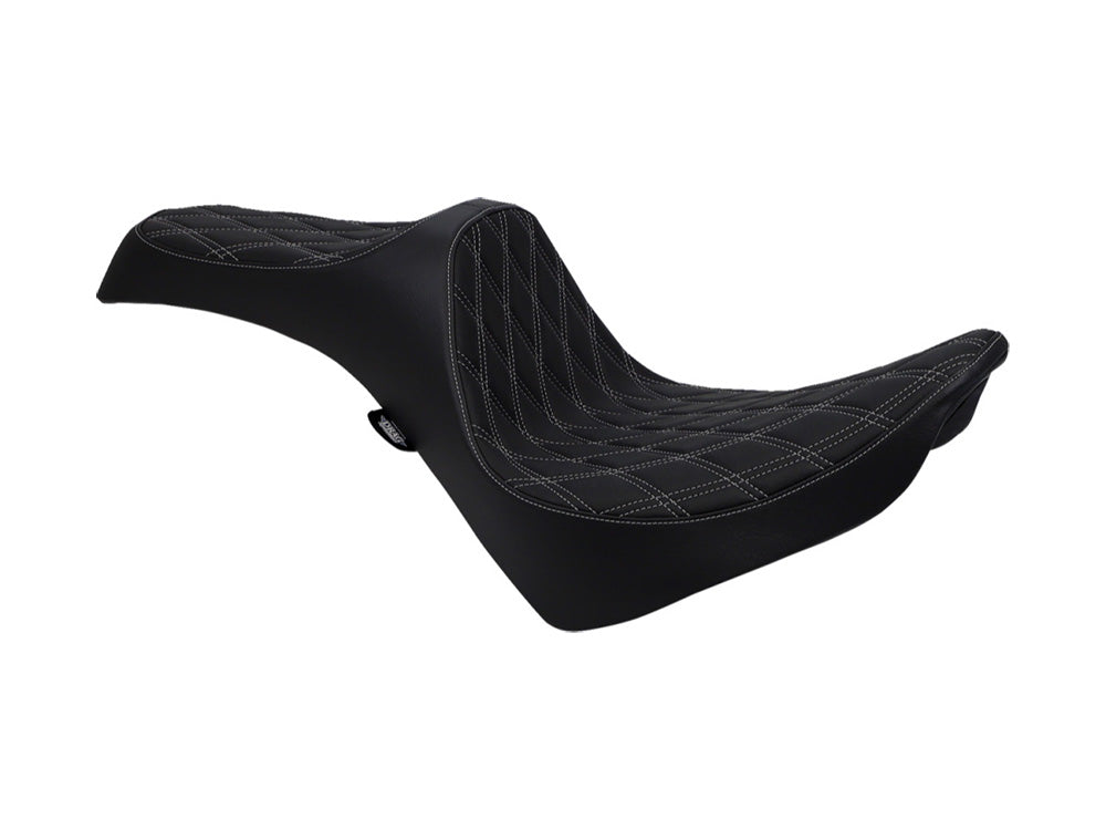 Drag Specialties DS-0802-1146 Predator 3 Dual Seat w/Silver Double Diamond Lattice Stitch for Harley-Davidson Softail Deluxe/Heritage Softail/Slim/Street Bob 18-Up/Standard 20-Up