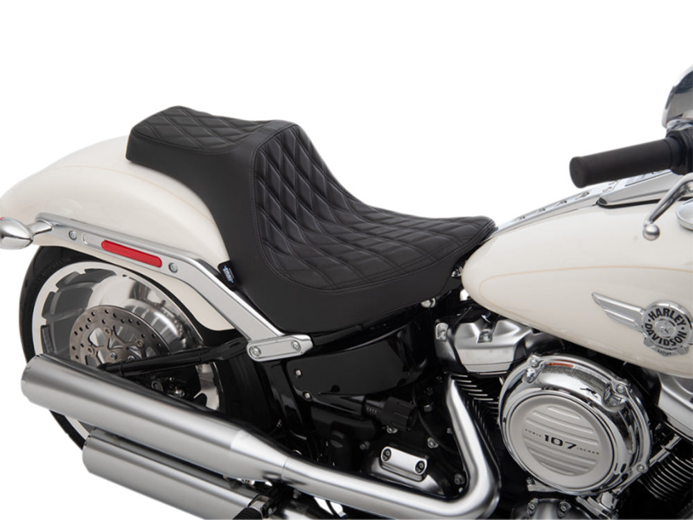 Drag Specialties DS-0802-1188 Predator 3 Dual Seat w/Black Double Diamond Lattice Stitch for Harley-Davidson Fat Boy 18-Up/Breakout 23-Up