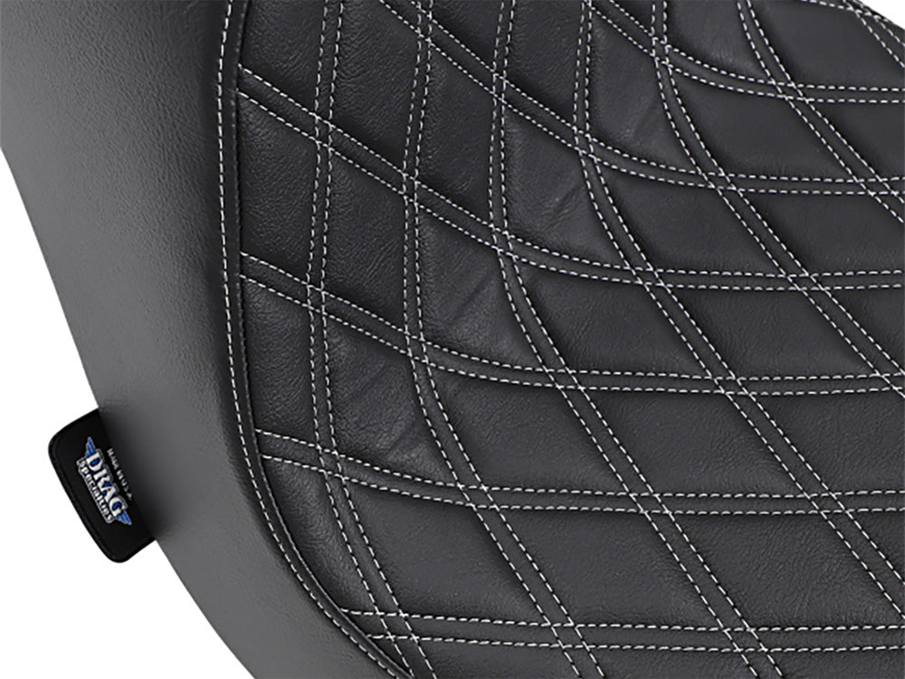Drag Specialties DS-0802-1189 Predator 3 Dual Seat w/Silver Double Diamond Lattice Stitch for Harley-Davidson Fat Boy 18-Up/Breakout 23-Up
