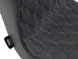 Drag Specialties DS-0802-1189 Predator 3 Dual Seat w/Silver Double Diamond Lattice Stitch for Harley-Davidson Fat Boy 18-Up/Breakout 23-Up