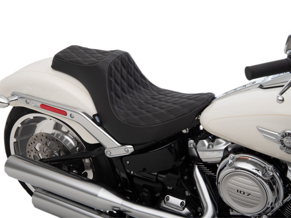 Drag Specialties DS-0802-1189 Predator 3 Dual Seat w/Silver Double Diamond Lattice Stitch for Harley-Davidson Fat Boy 18-Up/Breakout 23-Up