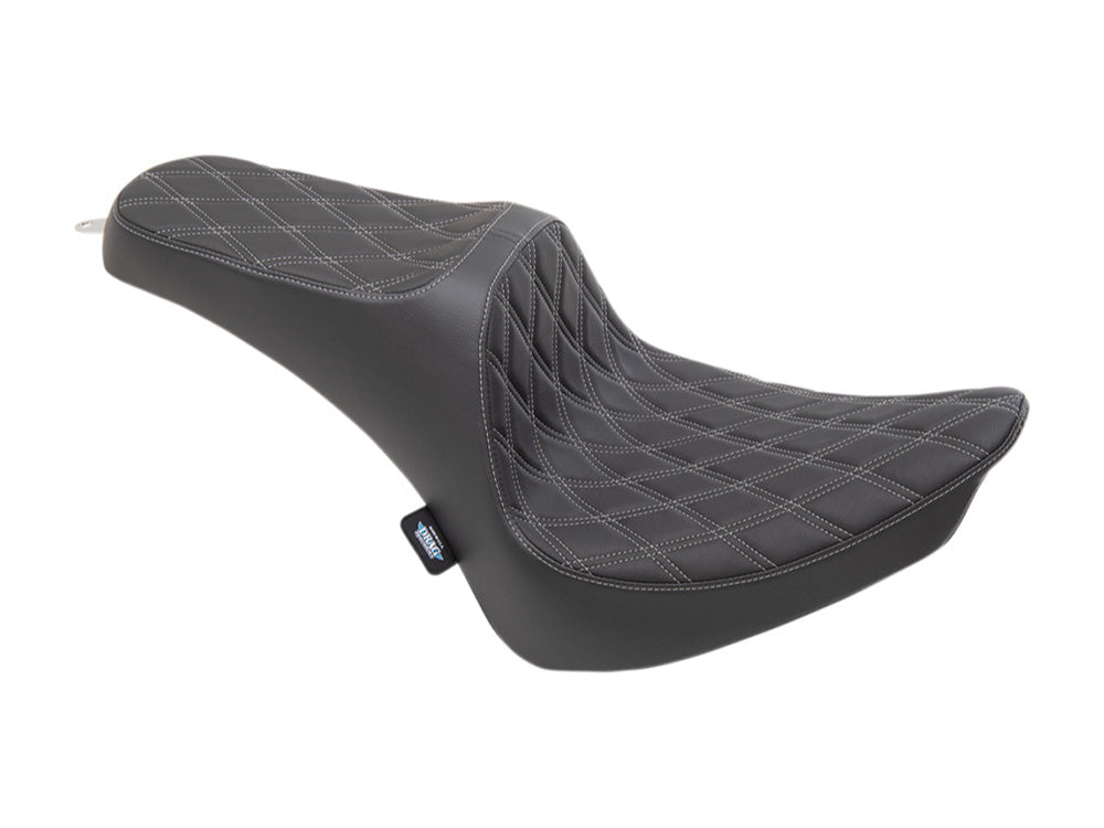 Drag Specialties DS-0802-1360 Predator 3 Dual Seat w/Silver Double Diamond Lattice Stitch for Harley-Davidson Softail 00-17 w/130 or 150 OEM Rear Tyre