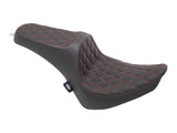 Drag Specialties DS-0802-1361 Predator 3 Dual Seat w/Red Double Diamond Lattice Stitch for Harley-Davidson Softail 00-17 w/130 or 150 OEM Rear Tyre