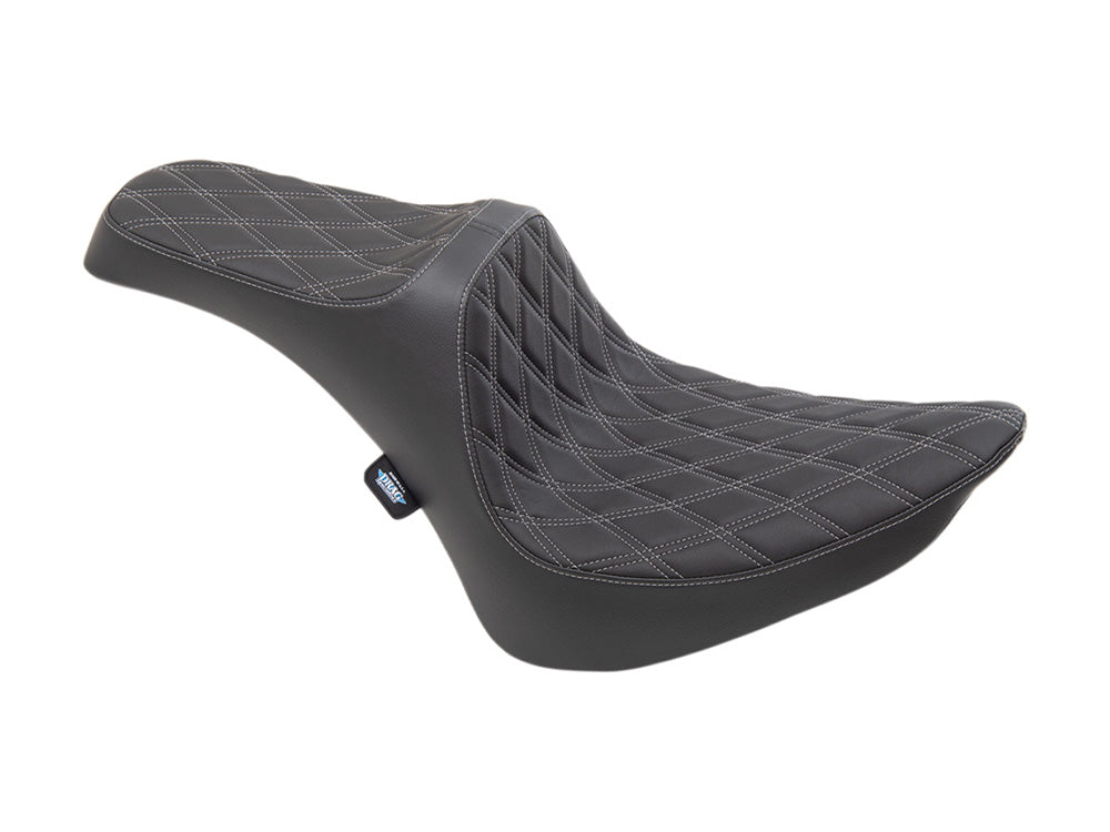 Drag Specialties DS-0802-1367 Predator 3 Dual Seat w/Silver Double Diamond Lattice Stitch for Harley-Davidson Softail 84-99