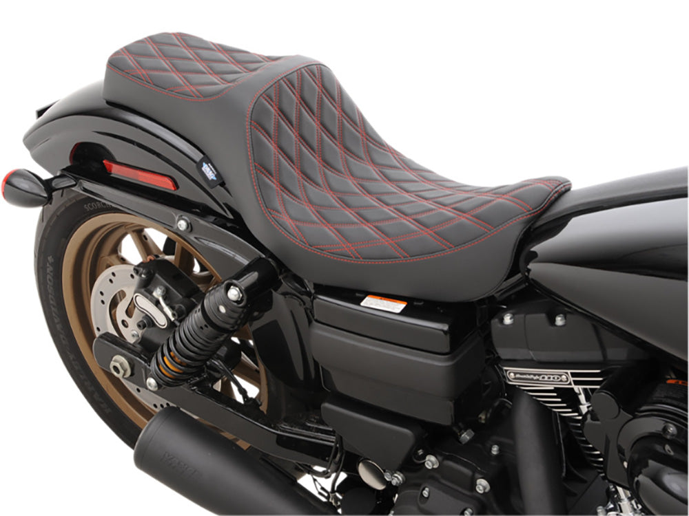 Drag Specialties DS-0803-0604 Predator 3 Dual Seat w/Red Double Diamond Lattice Stitch for Harley-Davidson Dyna 06-17