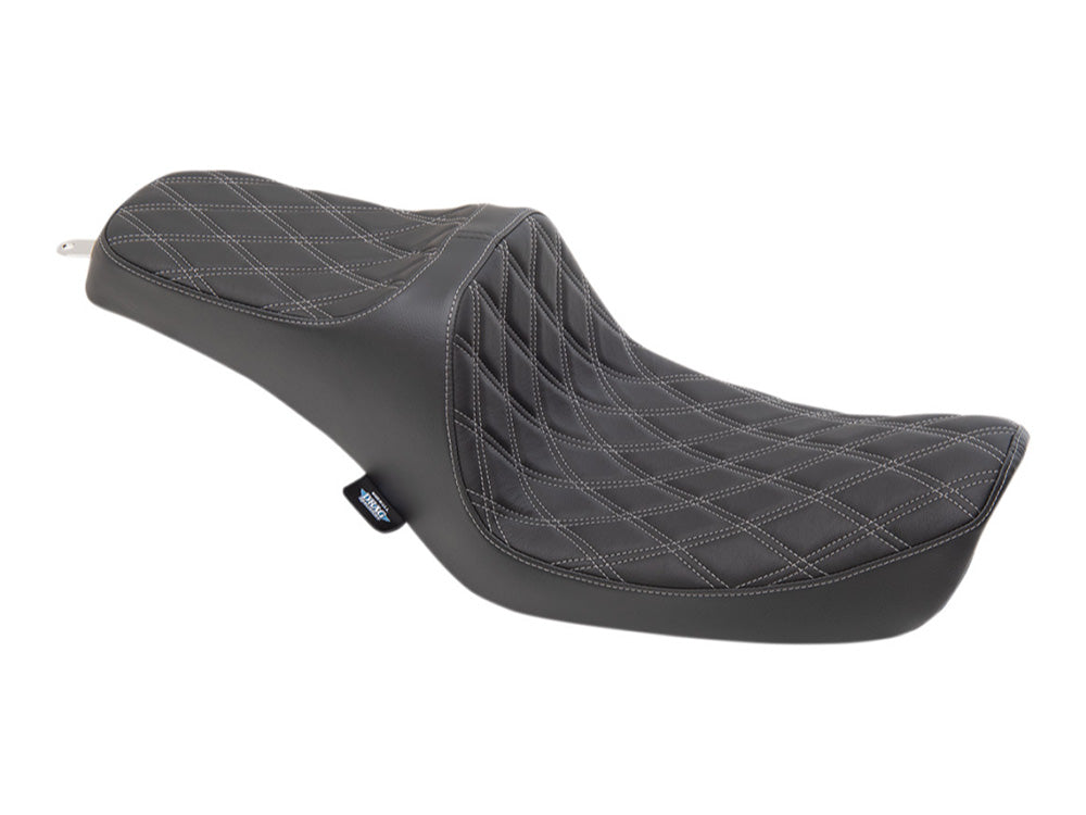 Drag Specialties DS-0803-0653 Predator 3 Dual Seat w/Silver Double Diamond Lattice Stitch for Harley-Davidson Dyna 96-03