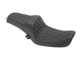 Drag Specialties DS-0803-0653 Predator 3 Dual Seat w/Silver Double Diamond Lattice Stitch for Harley-Davidson Dyna 96-03
