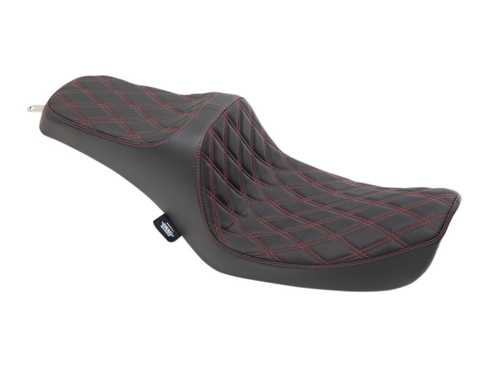 Drag Specialties DS-0803-0654 Predator 3 Dual Seat w/Red Double Diamond Lattice Stitch for Harley-Davidson Dyna 96-03