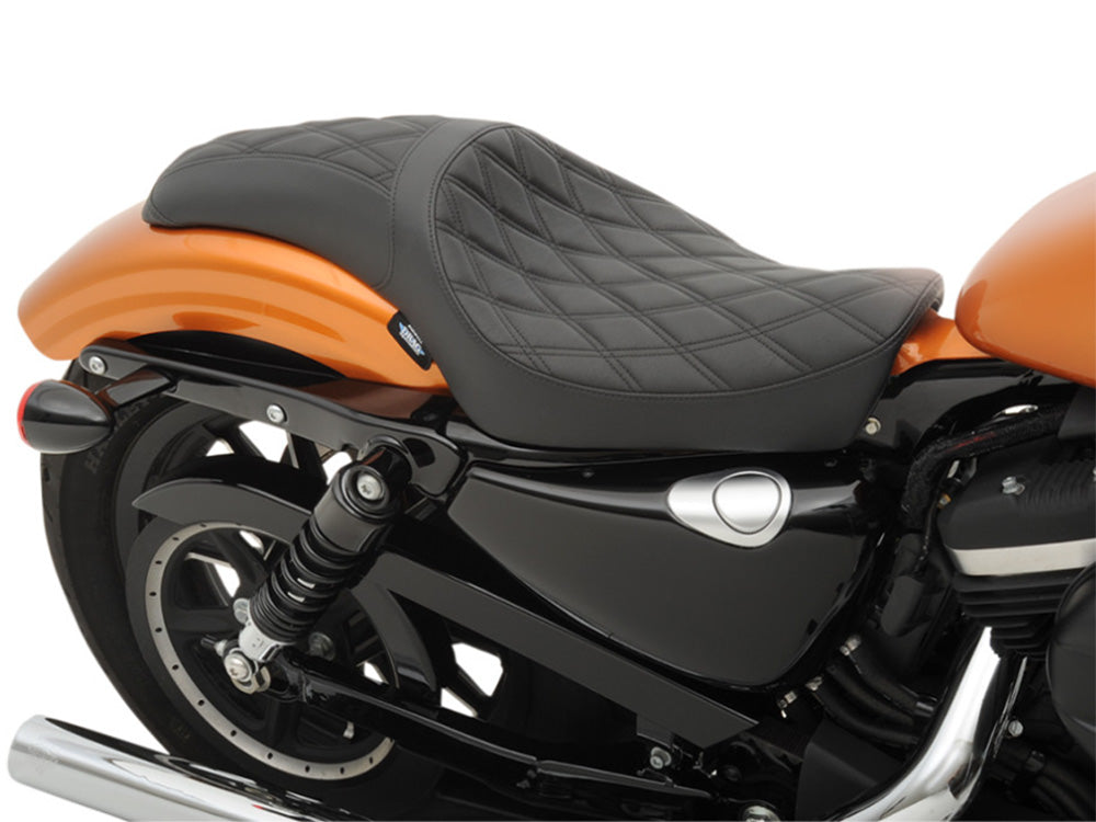Drag Specialties DS-0804-0603 Predator Dual Seat w/Black Double Diamond Lattice Stitch for Harley-Davidson Sportster 04-21