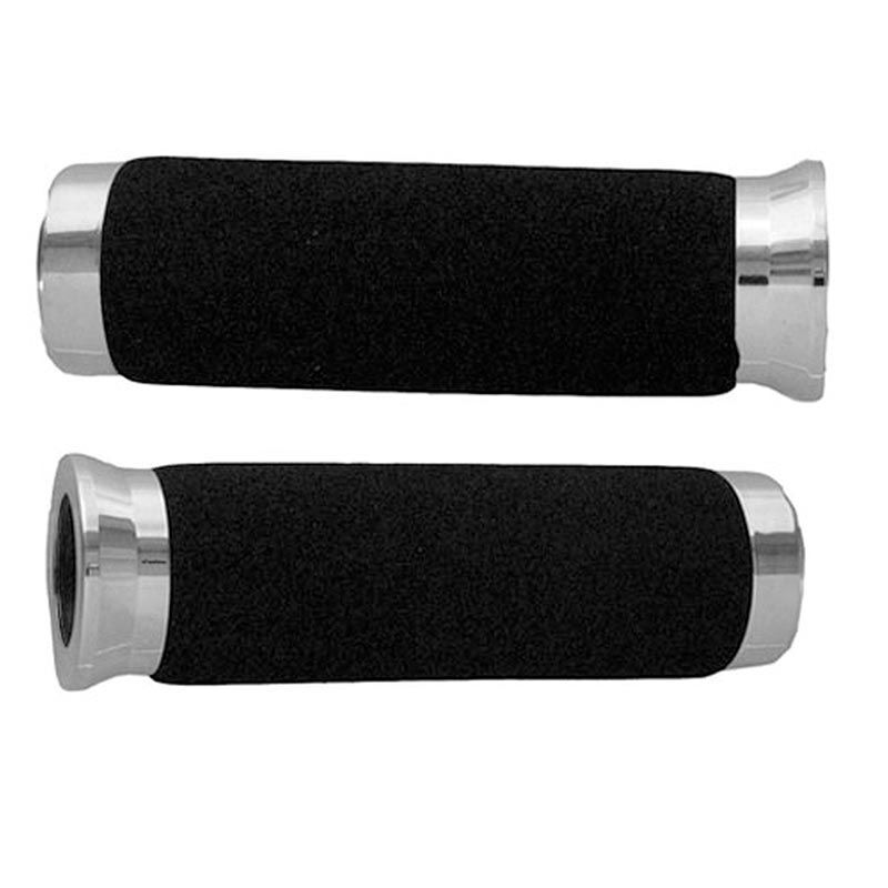 Emgo E4290921 Foam Series Plain Grips w/Chrome Ends for 7/8" Handlebars