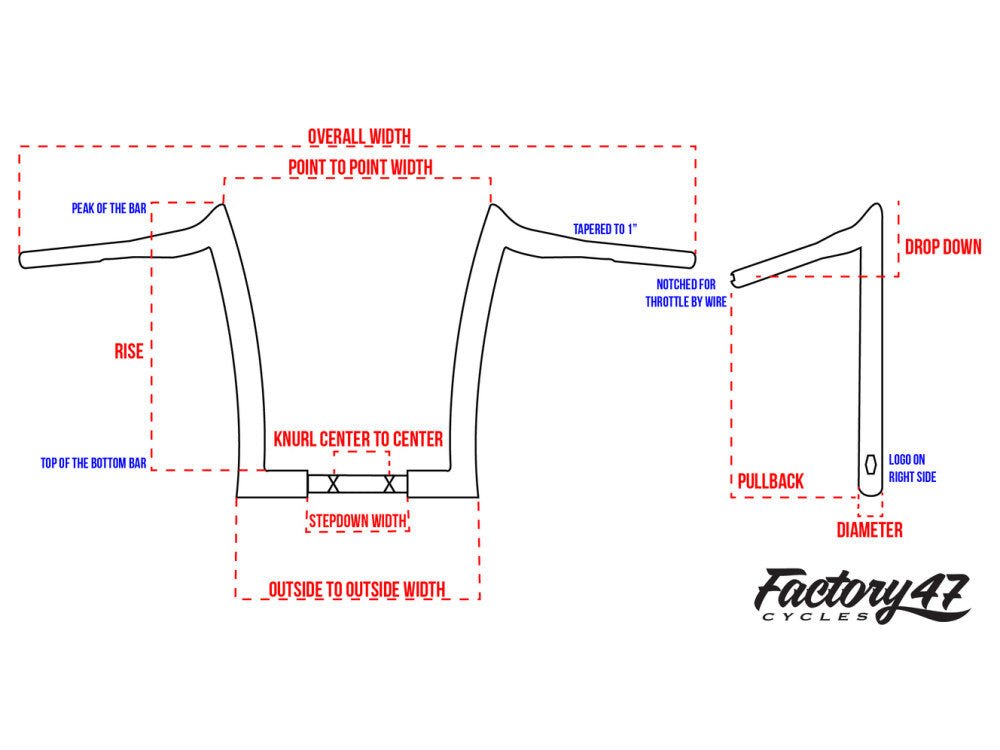 Factory 47 Cycles F47-HB1825012B 12" x 1-1/2" Signature Handlebar Gloss Black for Road Glide 15-23/Road King Special 17-Up