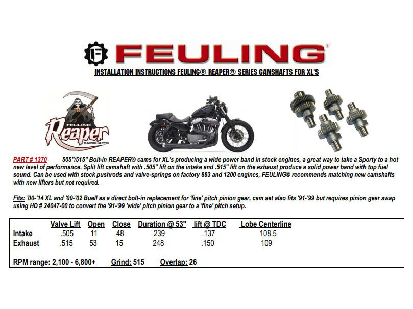 Feuling FE-1370 Reaper 505/515 Bolt in Sportster Cam Kit for Sportster 00-21