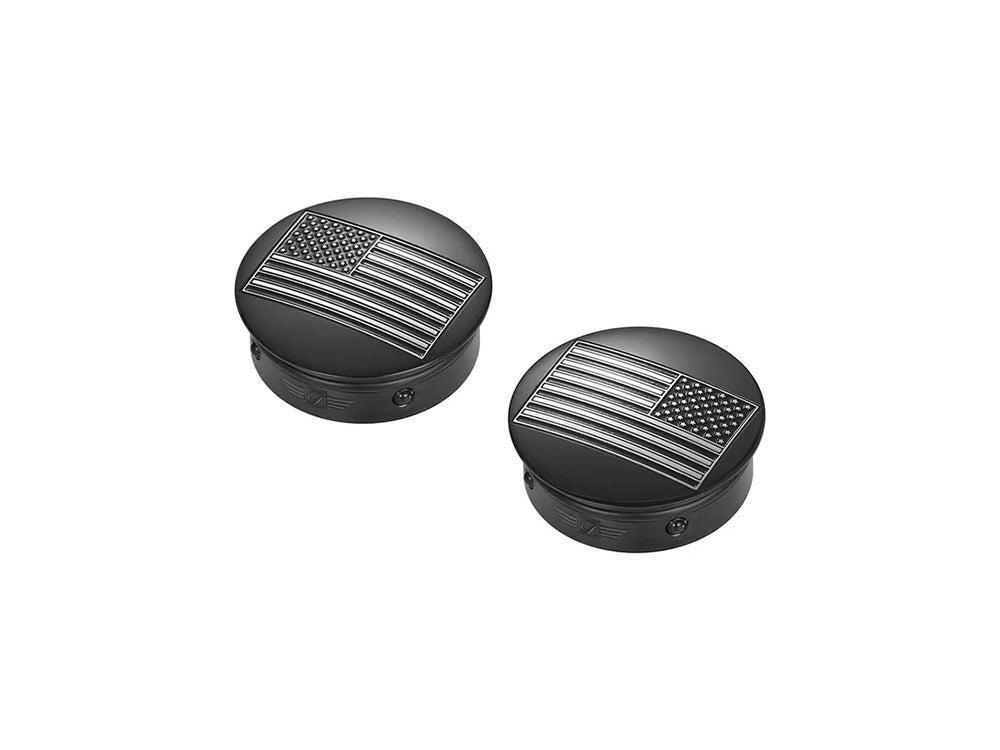 Figurati Designs FIG-FD26R-AF-CC-BLK Swingarm Pivot Bolt Covers Black Contrast Cut w/American Flag for Touring 11-Up