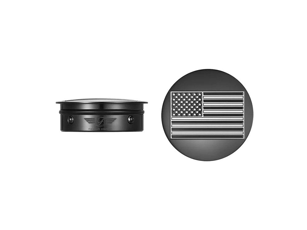 Figurati Designs FIG-FD26R-AF-CC-BLK Swingarm Pivot Bolt Covers Black Contrast Cut w/American Flag for Touring 11-Up
