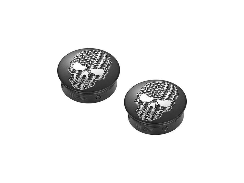 Figurati Designs FIG-FD28-BLKSKULL-CC Swingarm Pivot Bolt Covers Black w/American Flag Skull for Harley-Davidson Touring 11-Up