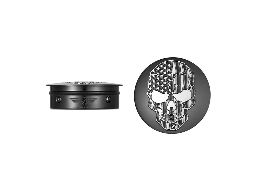 Figurati Designs FIG-FD28-BLKSKULL-CC Swingarm Pivot Bolt Covers Black w/American Flag Skull for Harley-Davidson Touring 11-Up