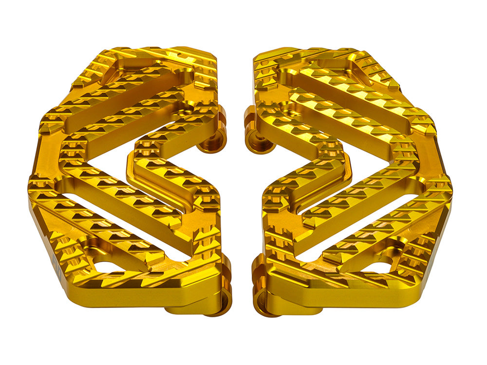 Flo Motorsports FLO-V-800V5GLD Savage Series Front Floorboards Gold for Harley-Davidson Touring 80-Up/FL Softail 86-17/Dyna Switchback 12-16