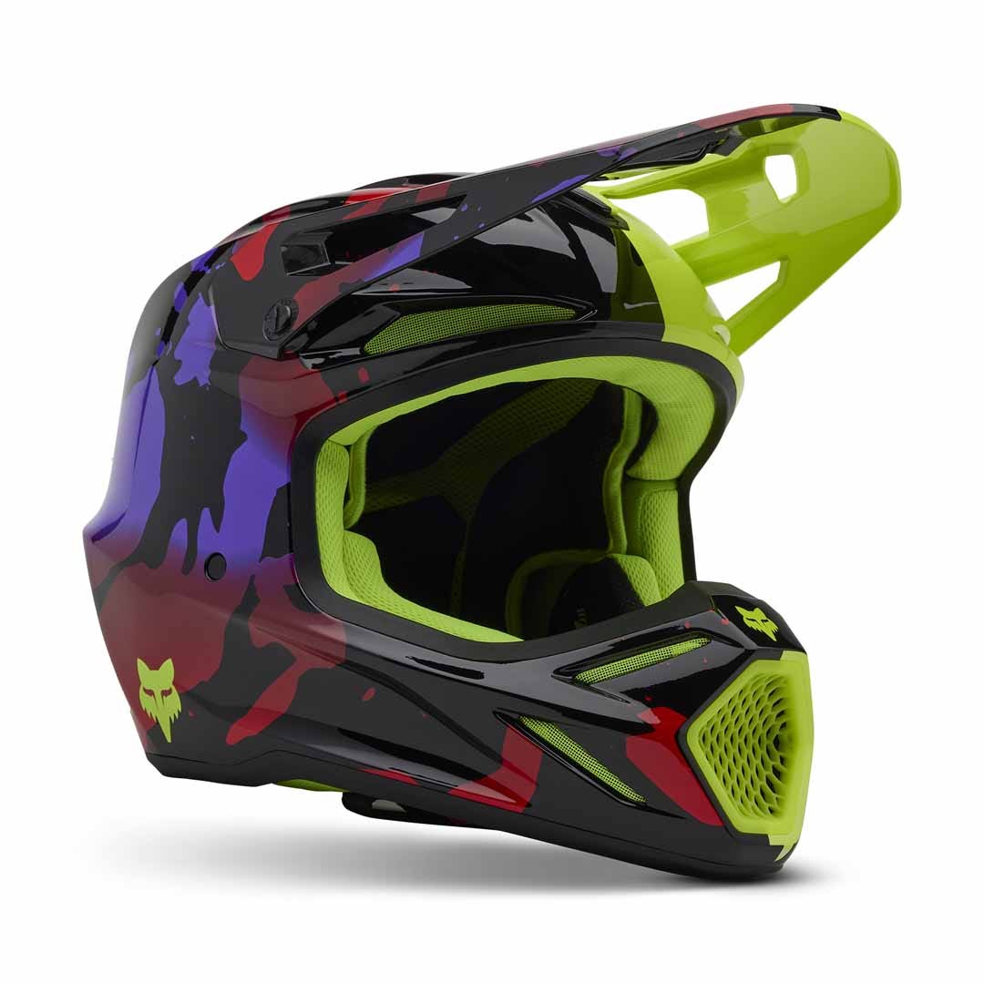 Fox V3 Throttle Fluro Yellow Helmet