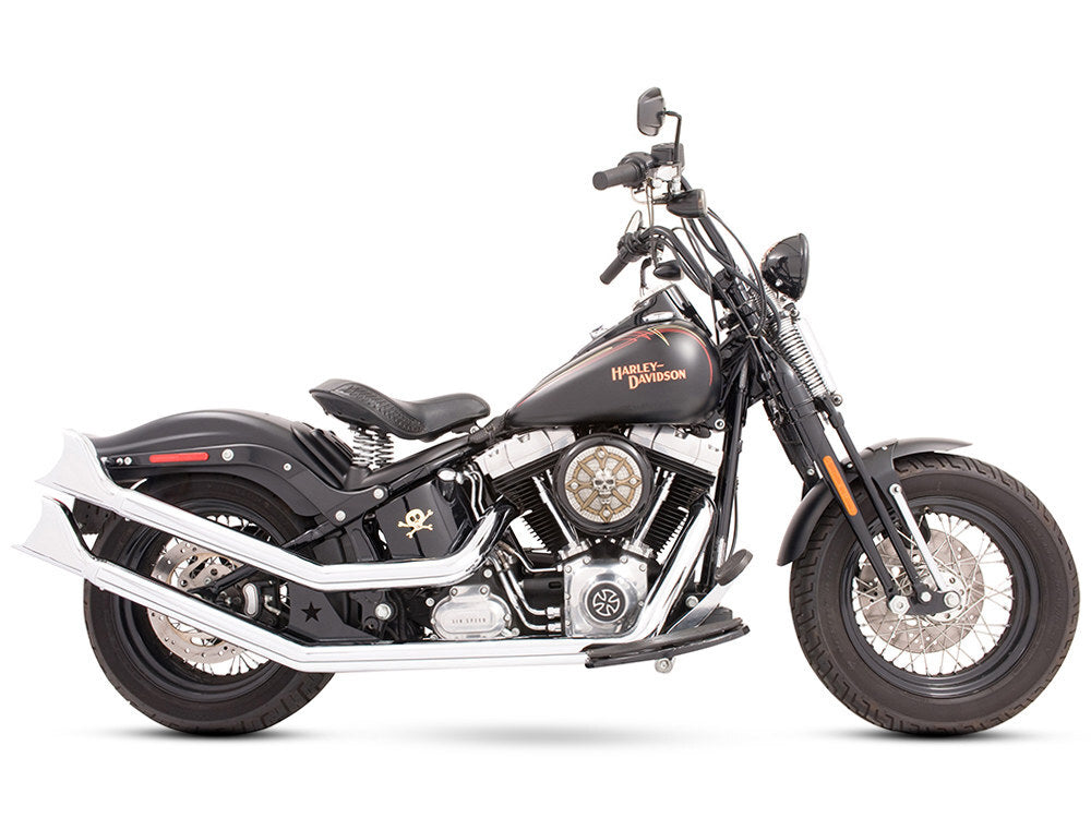 Freedom Performance FPE-HD00264 Upswept Exhaust Chrome w/Chrome Sharktail Ends Caps for Softail 86-17