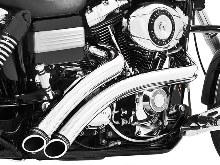 Freedom Performance FPE-HD00438 Radical Radius Exhaust Chrome w/Black End Caps for Dyna 06-17/Dyna Switchback 12-16