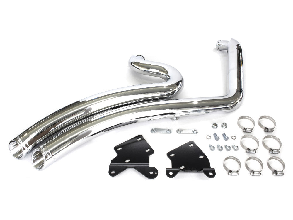 Freedom Performance FPE-HD00701A Sharp Curve Radius Exhaust Chrome w/Chrome End Caps for Harley-Davidson Softail 18-Up w/Non-240 Rear Tyre