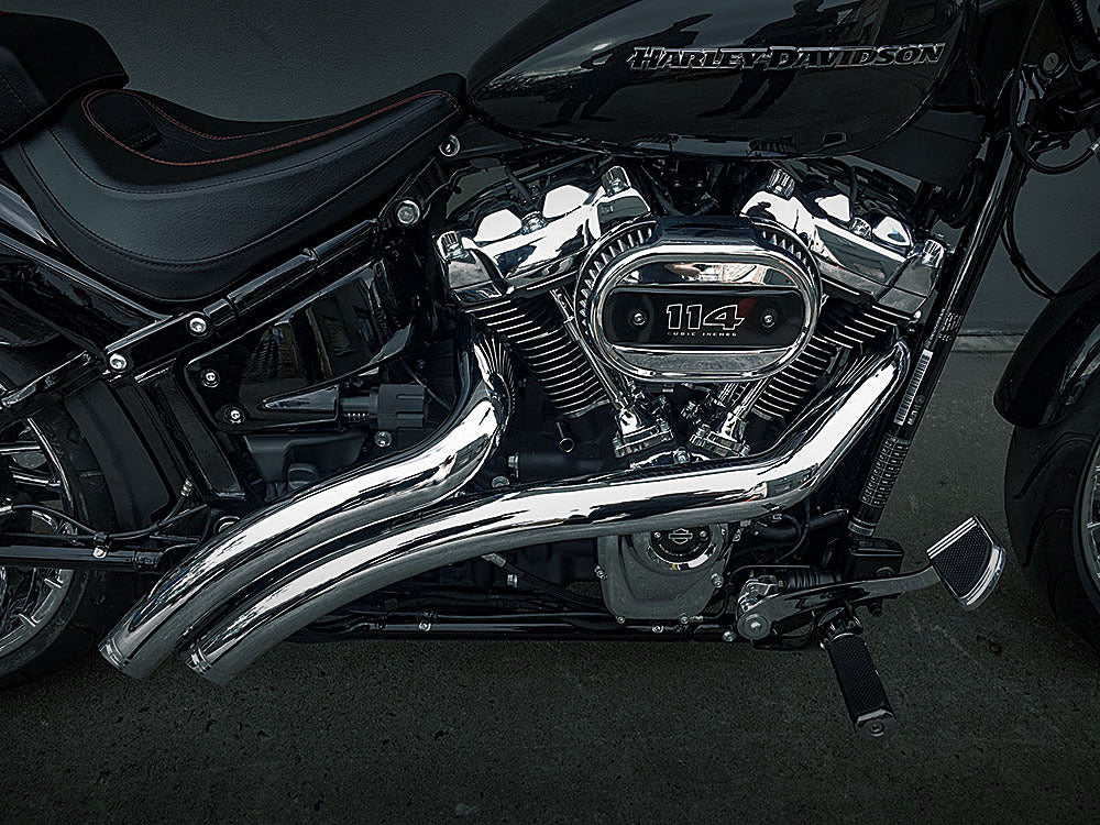 Freedom Performance FPE-HD00707 Radical Radius Exhaust Chrome w/Chrome End Caps for Softail 18-Up