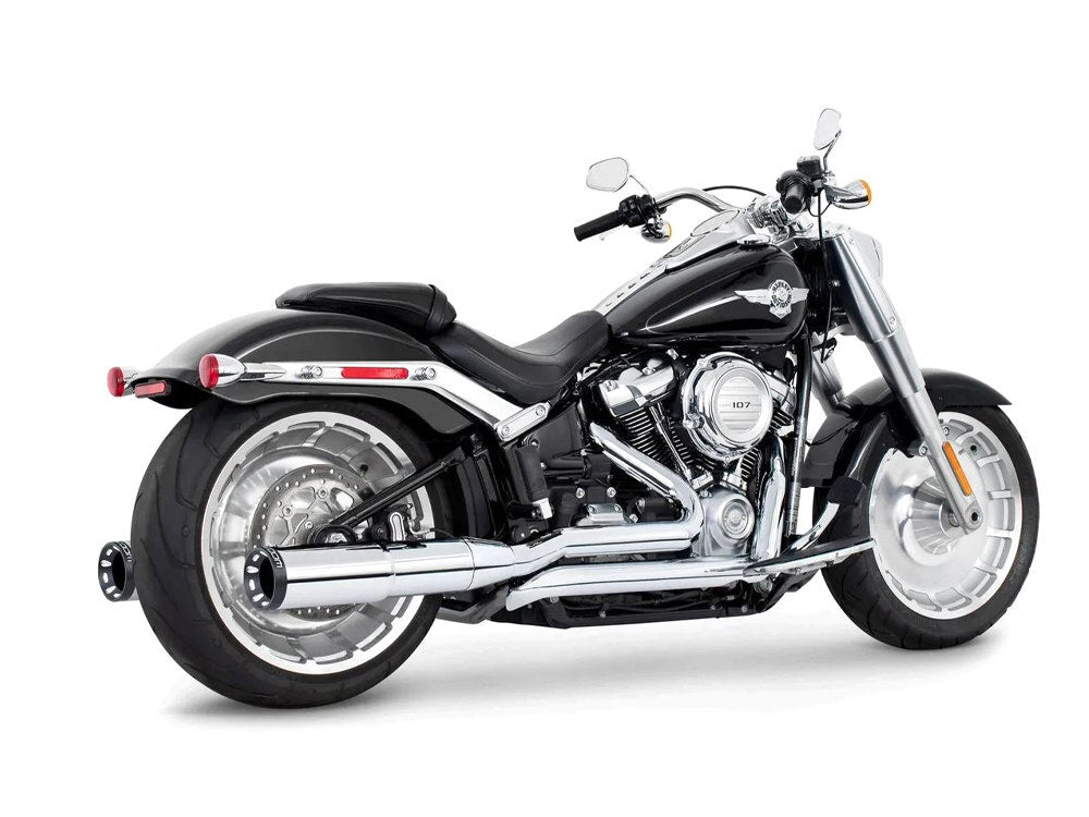 Freedom Performance FPE-HD01316 Two-Step 4.5" True Dual Exhaust Chrome w/Black Contrast Cut Black End Caps for Softail Breakout/Fatboy 18-Up w/240 Tyr