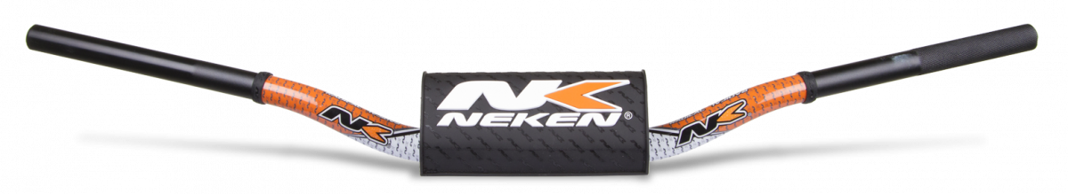 Neken Radical Design Handlebar 85cc High (Conical Design/Length 754mm/Height 139mm/Sweep 72mm) White/Orange w/Black Pad