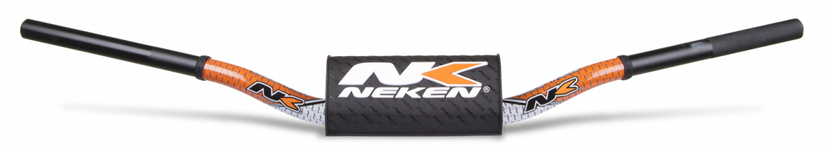 Neken Radical Design Handlebar 85cc Low (Conical Design/Length 754mm/Height 102mm/Sweep 70mm) White/Orange w/Black Pad