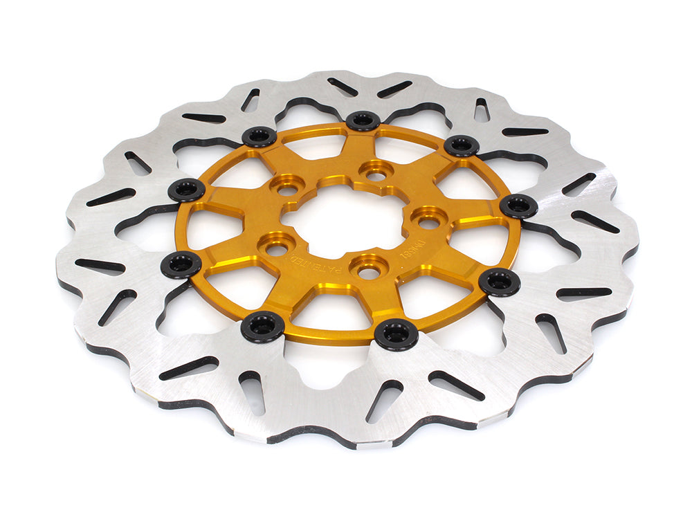 GBrakes GB-GBDU016 11.5" Rear Floating Wave Disc Rotor w/Gold Carrier for Harley-Davidson Big Twin 00-Up/Sportster 00-10