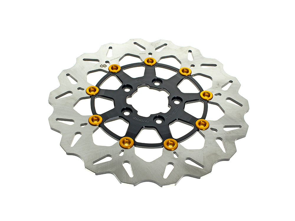 GBrakes GB-GBDU073 11.8" Front Wave Floating Disc Rotor Black w/Gold Buttons for Harley-Davidson Dyna 06-17/Softail 15-Up/Sportster 14-21 & some Touring 08-23