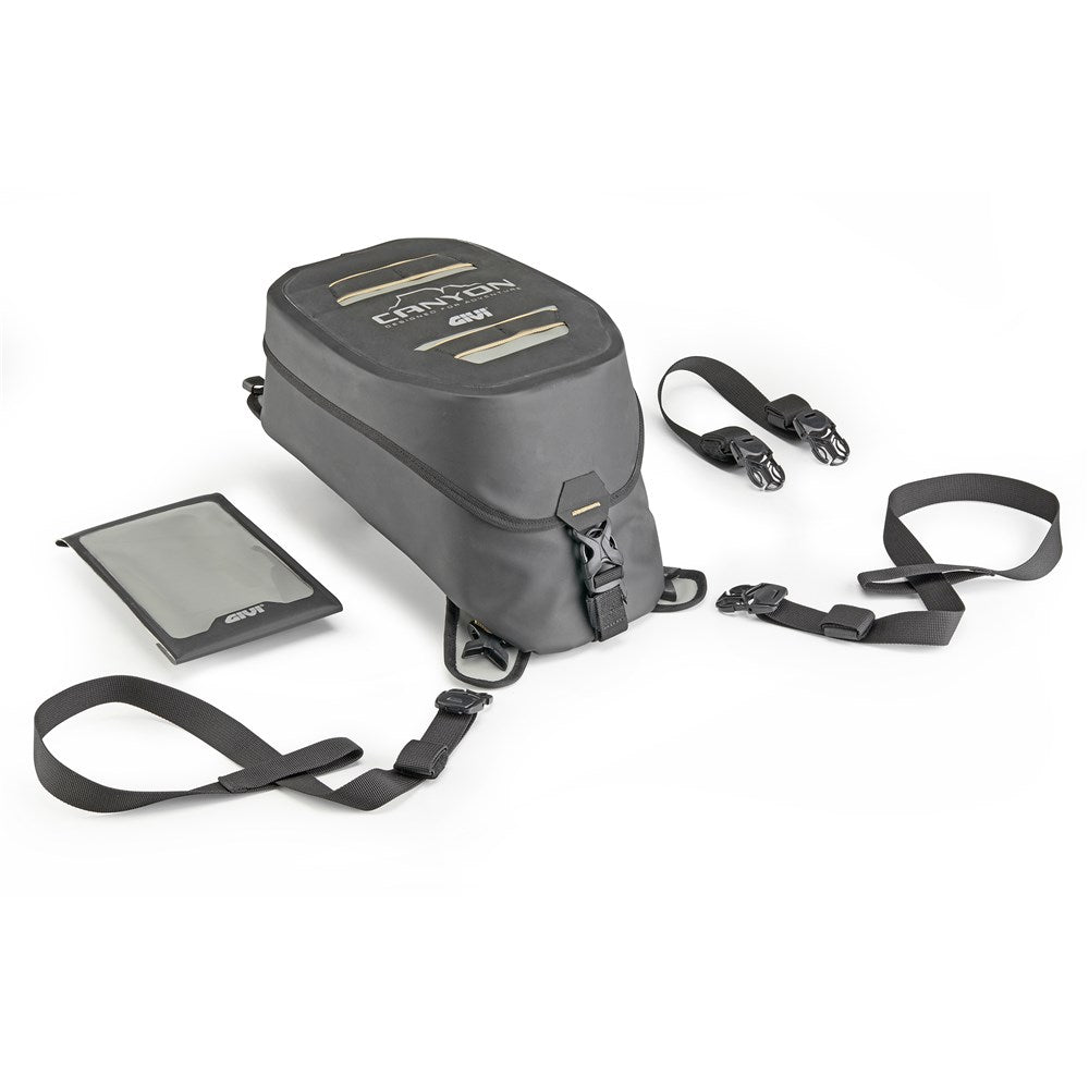 Givi GRT728 Canyon 10L Waterproof Tank Bag w/Cam Buckle Straps for Quick Coupling & Release