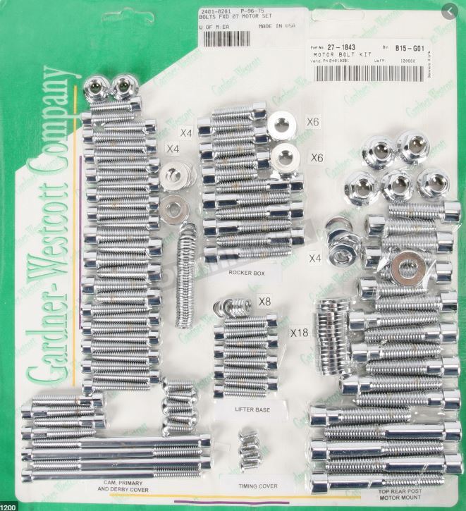 Gardner-Westcott GWP9675 Motor Hardware Set 07-08 Twin Cam Dyna Glide Models (Allen Head Style) - CC1I (Eacy-R) [INTERNAL]