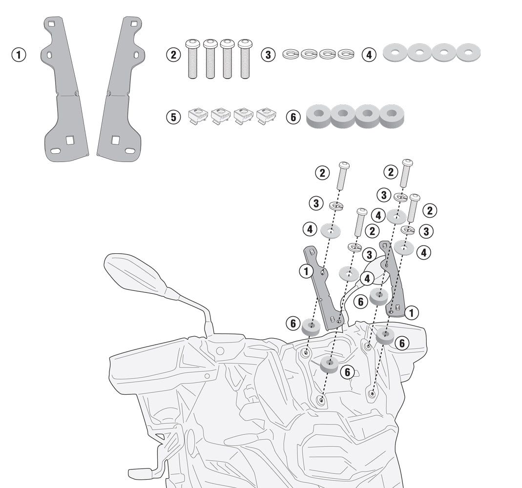 Givi D5129KIT Windshield Mounting Kit for D5127S/D5127ST/AF5127 Windshields