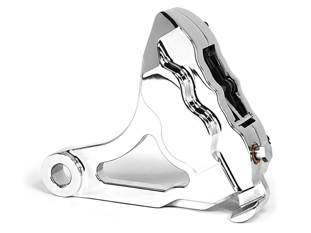 Hawg Halters Inc HHI-RKSTCC506 Right Hand Rear 4 Piston Caliper & Mounting Bracket Chrome for Softail 00-07