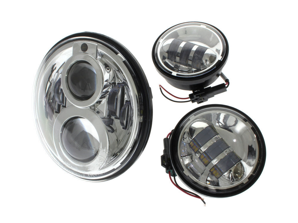 Hoglights HOG-5590AB-CHR 7" Headlight & 4.5" Passing Lamp Bundle Chrome for most H-D w/7" Headlights & 4.5" Passing Lamps