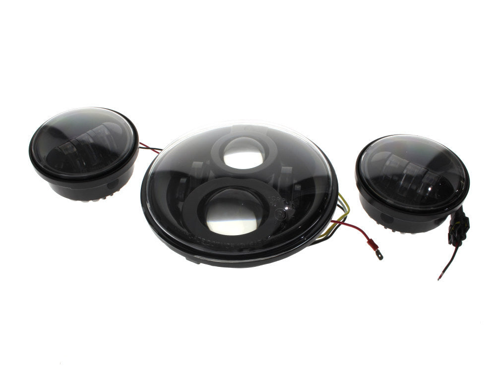 Hoglights HOG-5590AB 7" Headlight & 4.5" Passing Lamp Bundle Black for most H-D w/7" Headlights & 4.5" Passing Lamps