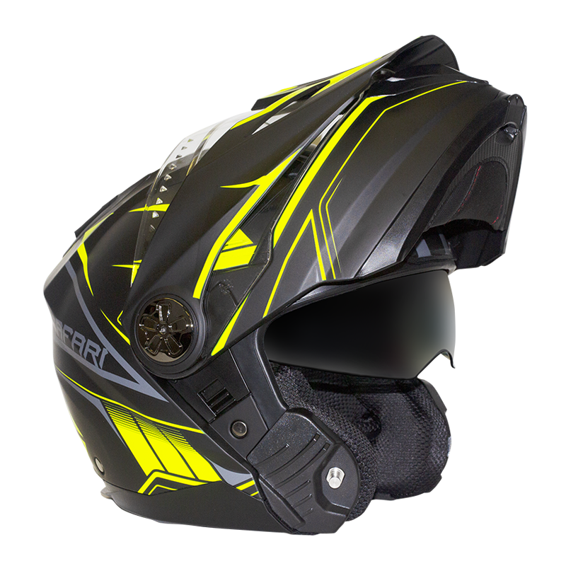 RXT 909P Safari Matte Black/Fluro Yellow Modular-Adventure Helmet