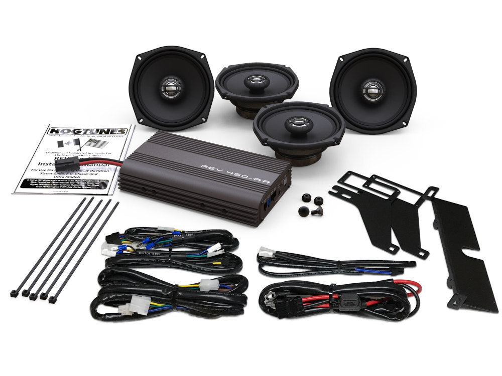 Hogtunes HT-REV-450U-KIT-AA Hogtunes 400 Watt Amp x 4 Speaker Kit for Ultra Classic 98-13/Tri Glide Ultra 09-13