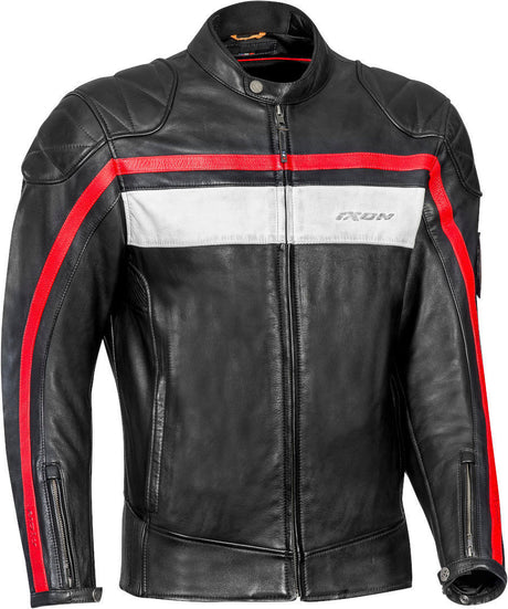 Ixon Pioneer Black/White/Red Leather Jacket - EasyR