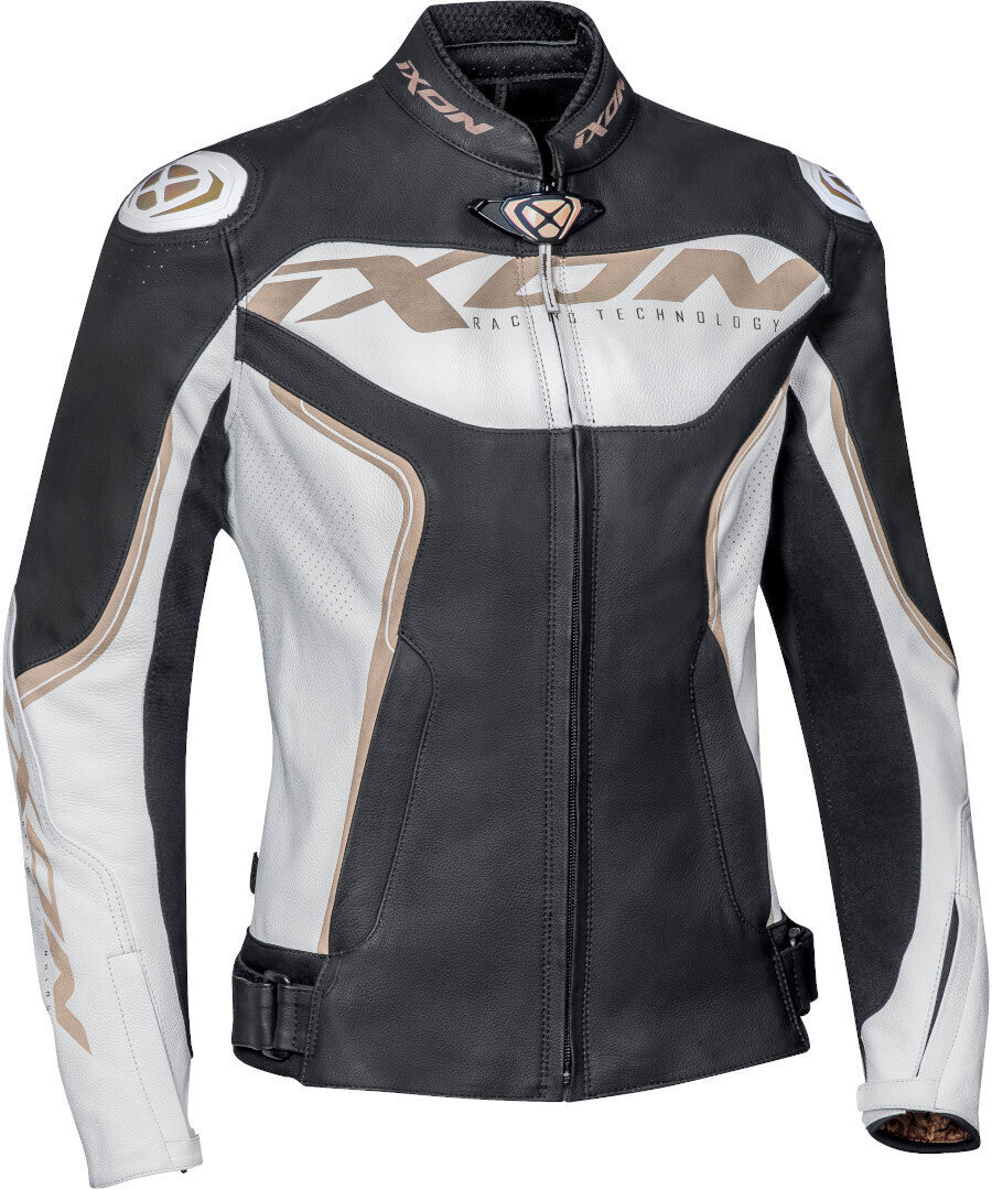 Ixon Trinity Lady White/Black/Gold Womens Leather Jacket [Size:LG] [INTERNAL]