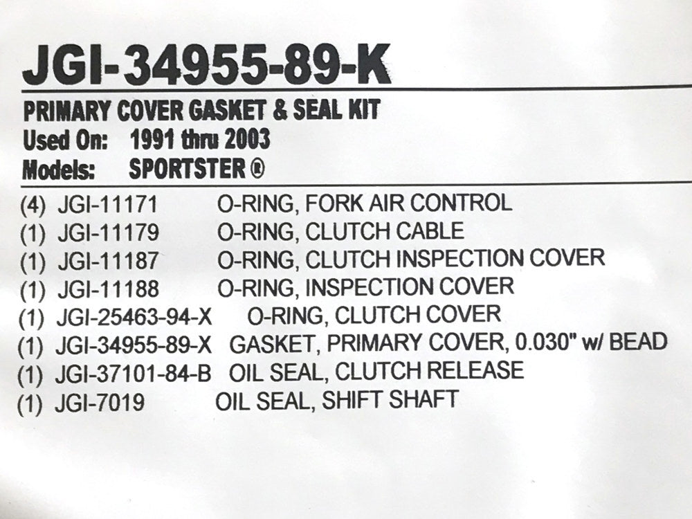 James Genuine Gaskets JGI-34955-89-K Primary Cover Gasket Kit for Sportster 91-03